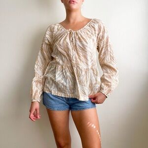 GAP Romantic Zebra Print Tie-Front Peaseant Peplum Blouse